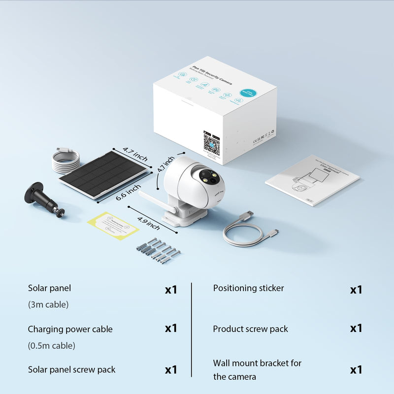 Solar Camera Outdoor Wireless, 2K Color Night Vision, Security Cameras Wireless Outdoor with 360°View, Battery Powered, 2.4GHz WiFi, Instant Alerts, IP65 White 2K-1Pack