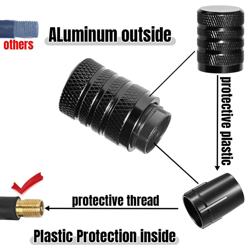 4-Piece Black Anodized Aluminum-Plastic Composite Tire Valve Stem Caps with Integrated Plastic Sleeve,Corrosion-Resistant and Universal Fit,Suitable for Cars, Trucks, and Motorcycles(Black)
