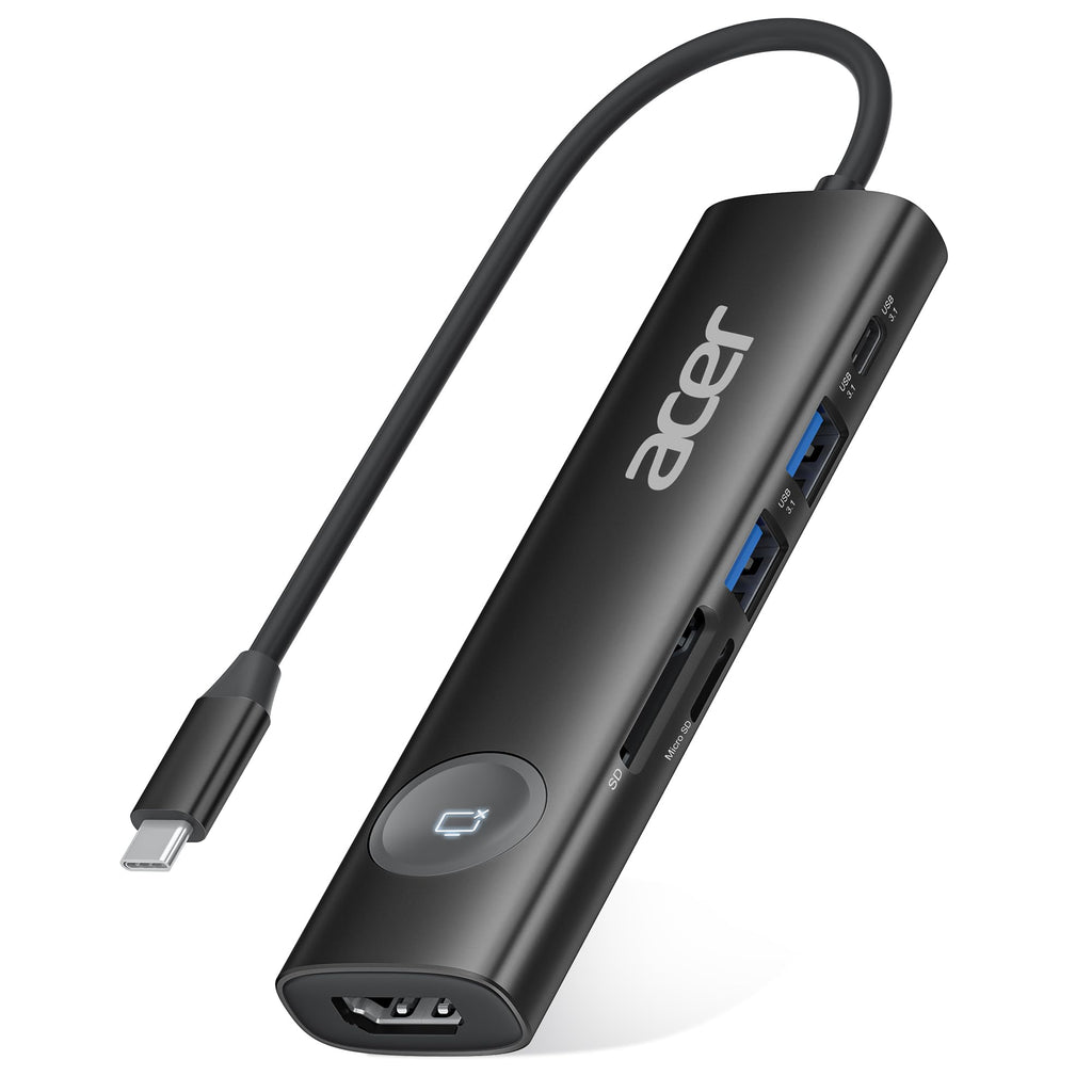 Acer 4K@60Hz USB C Hub, 7 in 1 USB C to HDMI Splitter with USB-A 3.1 & Type-C Data Port, 100W PD & SD Card Reader, USB-C to HDMI Adapter for iPad Pro MacBook Pro Laptops & Other Type C Device - Black