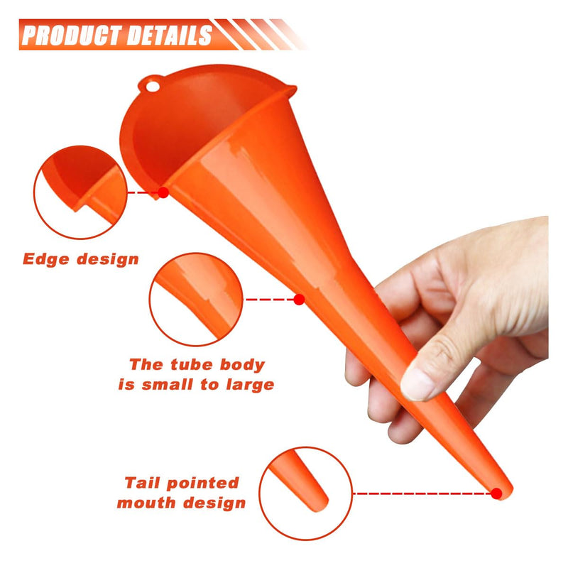 2PCS Long Neck Oil Funnels, Multi-Purpose Spill Saver Funnel, Plastic Funnel for Filling Automotive Oils Lubricants Engine Oils Water Diesel Fuel Kerosene and Other Liquids (2 Orange) 2 Orange