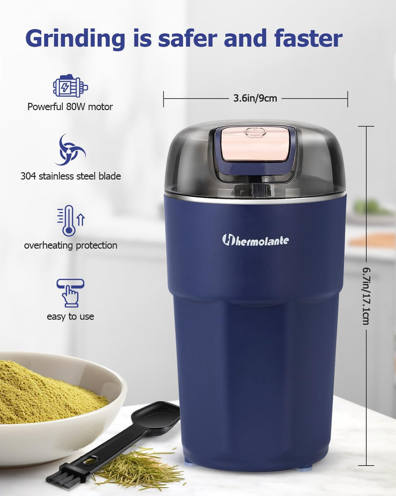 Herb Spice Grinder, One-key Electric Grinder with 304 Stainless Steel Blades and Cleaning Brush, Electric Grinders for Herb, Spices, Coffee, Nuts, Seeds,etc.