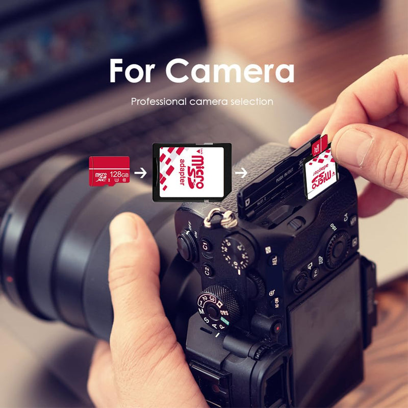 128GB Micro SD Card C10 U3 V30 A2 4K Video for Dash Cam Security Camera Smartphones Tablets & Gaming, High Speed Memory Card （Red
