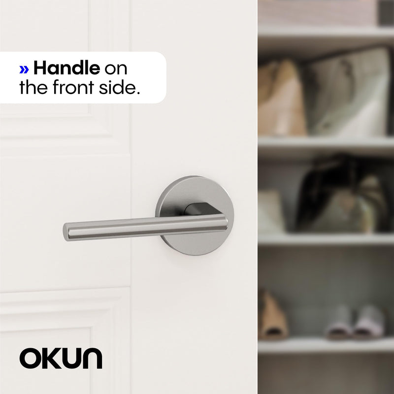 Okun Brio Dummy Door Handle, Brushed Nickel Non-Turning Door Lever 1-Pack – Decorative Reversible Interior Handle for Closet, Pantry, Hallway & French Doors, Sleek Modern Design