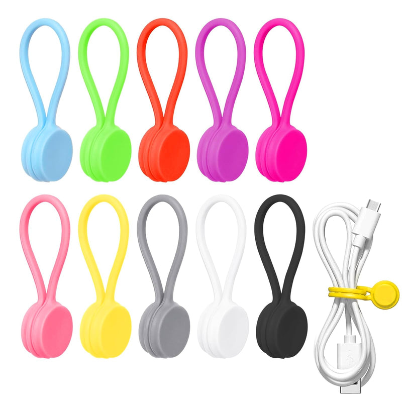 10 pcs Silicone Magnetic Cable Ties Cord Organizer Wire Management Straps For Desk Office Travel Electronics Storage Random 10