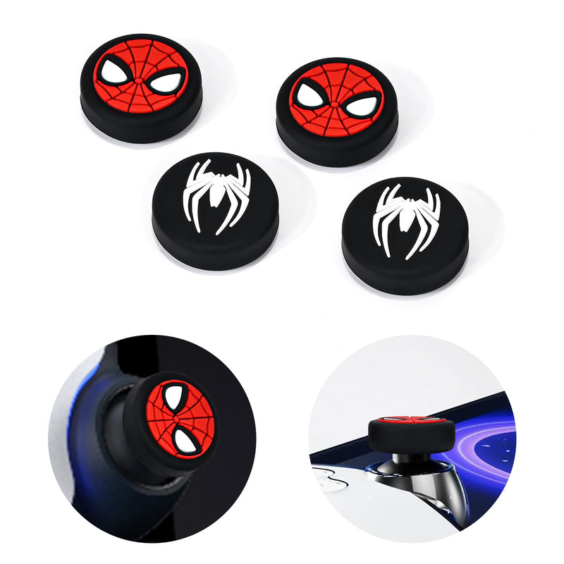 DLseego Thumb Grips Caps for Playstation Portal Remote Player, Full Protection Anti-Slip & Anti-Scratch Anti-Fingerprint Protective Cartoon Button Cap Cover 4 Thumb Stick Caps - Black Spiders Black 1