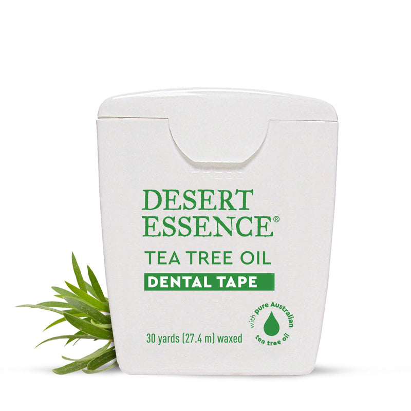 Desert Essence Tea Tree Oil Dental Tape - 12 Count (Pack of 1) - Naturally Waxed w/Beeswax - Thick Flossing No Shred Tape - On The Go - Removes Food Debris Buildup - Cruelty-Free Antiseptic 1080 Foot (Pack of 1)