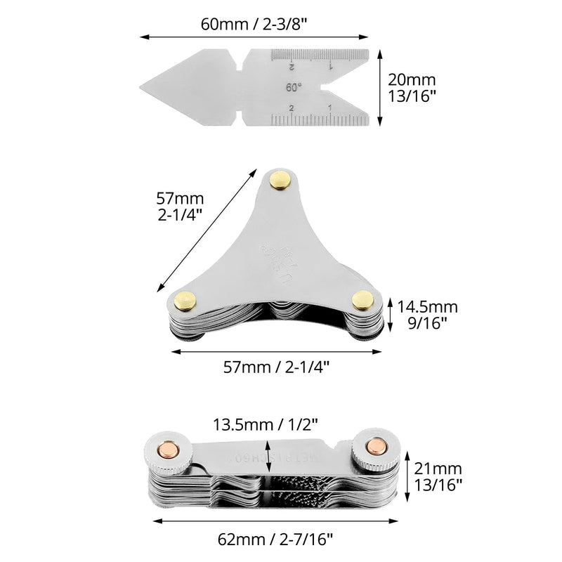 QWORK 5-Piece Thread Pitch Gauge Measure Tool Set - Stainless Steel, SAE & Metric Measurements, Easy-Read Marking