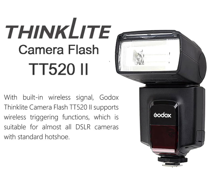 Godox TT520II Universal Hot Shoe Wireless Transmission Flash Speedlite | Built-in Receiver and RT Transmitter, Compatible for Canon Nikon Sony Olympus and Other DSLR Cameras with Standard Hot Shoe