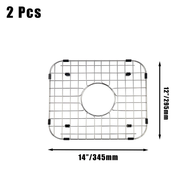 2pcs Sink Protectors Stainless Steel Sink Bottom Grid for Kitchen 14 x 12 inch, Heavy Duty Kitchen Grid Sinks Bottom Protector Center Drain Hole(2 Pack, 14"×12")