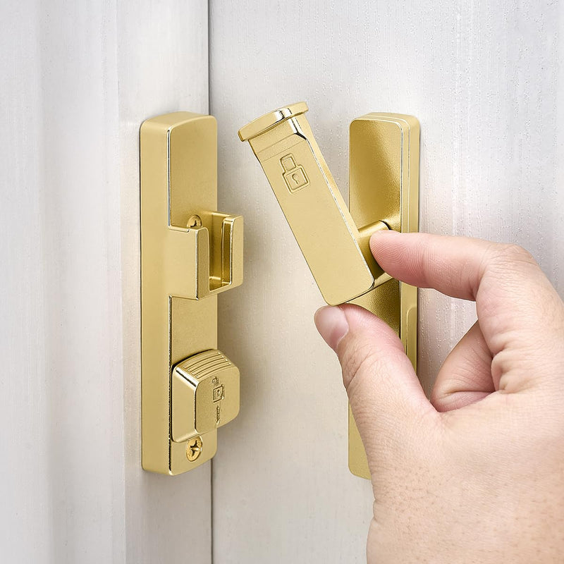 INIRET 2 Packs Gold 90 Degree Barn Door Lock,Flip Gate Latches Hardware,Zinc Alloy Right Angle Door Lock Latch,Protect Privacy,for Barn Door,Cabinets,Windows,Garden,Bathroom Gold_90 Degree
