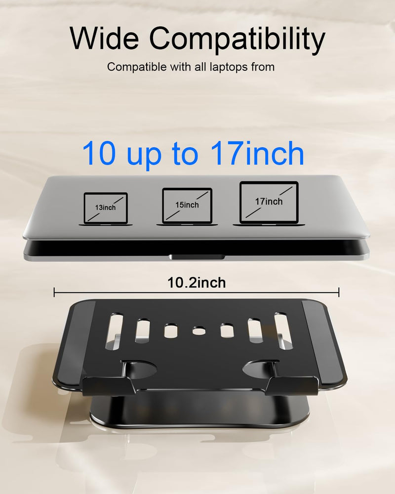 Laptop Stand Adjustable MacBook Stand for Desk Aluminum Notebook Holder Ergonomic Computer Riser Portable Desktop Stand Compatible with All MacBook Notebook Laptop 10-17 Inch Black