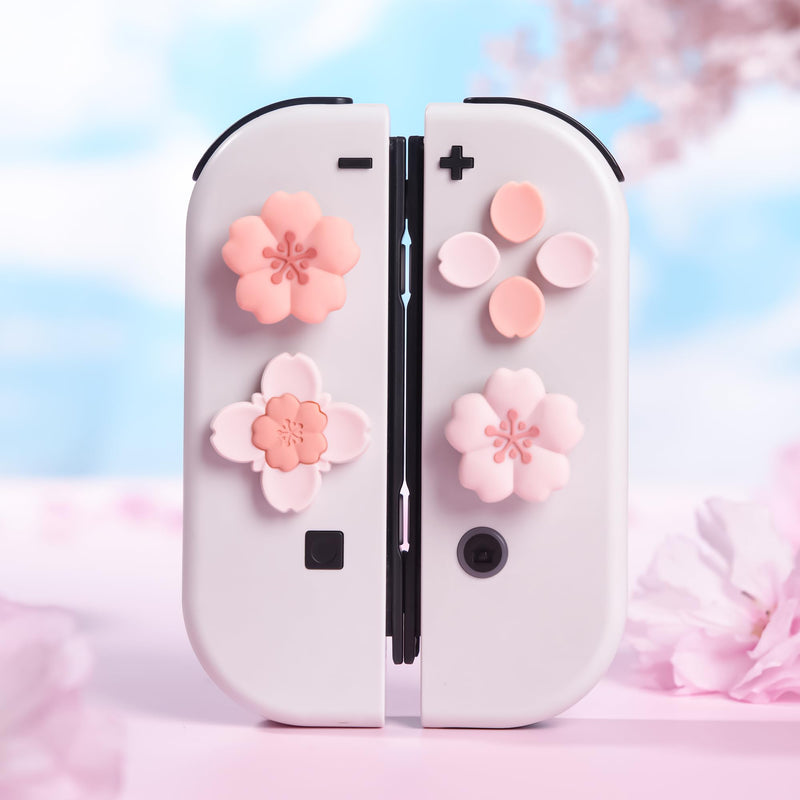 GeekShare Silicone Cross D-Pad Button Caps Set Cute Joystick Cover - ABXY Key Buttons Sticker Compatible with Nintendo Switch/OLED Joy Con - Sakura