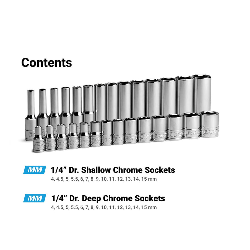 Capri Tools 1/4 in. Drive 6-Point Socket Set (Shallow & Deep Set / 4-15 mm) Shallow & Deep Set / 4-15 mm