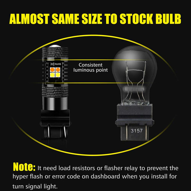 AUXLIGHT 3157 3057 4157 3155 3457 Switchback LED Bulbs 16SMD Chipsets Parking Lights/Daytime Running Lights/DRL and Turn Signal Lights with Projector replacement, White/Amber (Pack of 2)