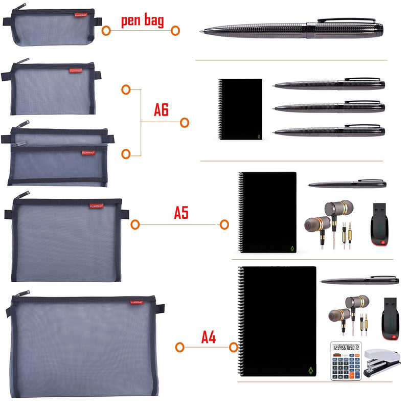 Desktop Calculator and Mesh Zipper Pouch Bundle, 5pcs Size Lightweight Nylon File Folders, 5In Clear LCD Display Auto Sleep Calculator