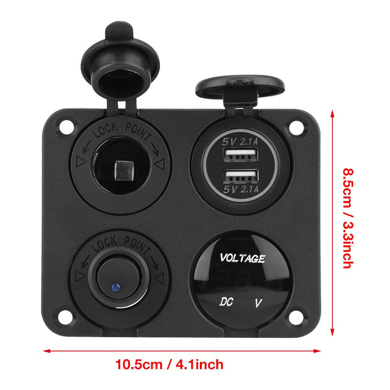 Waterproof 4 Gang Marine Boat ON/Off Toggle Switch Panel & 4.2A Dual USB Socket & Voltmeter & Cigarette Lighter Blue LED Light(Blue)