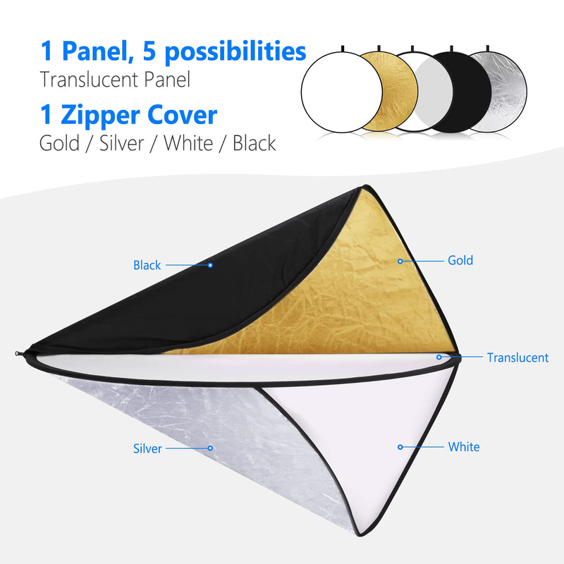 NEEWER 32 Inch/80 Centimeter Light Reflector Light Diffuser 5 in 1 Collapsible Multi Disc with Bag - Translucent, Silver, Gold, White, and Black for Studio Photography Lighting and Outdoor Lighting 80cm