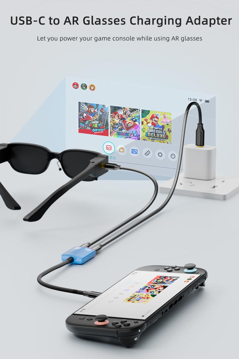 AreMe USB C Splitter, USB-C to AR Glasses Charging Adapter | Charge and Play, for Switch, Steam Deck, ROG Ally, iPhone 15/16/17, Laptop, Support 100W PD Fast Charging & 8K@60Hz Output