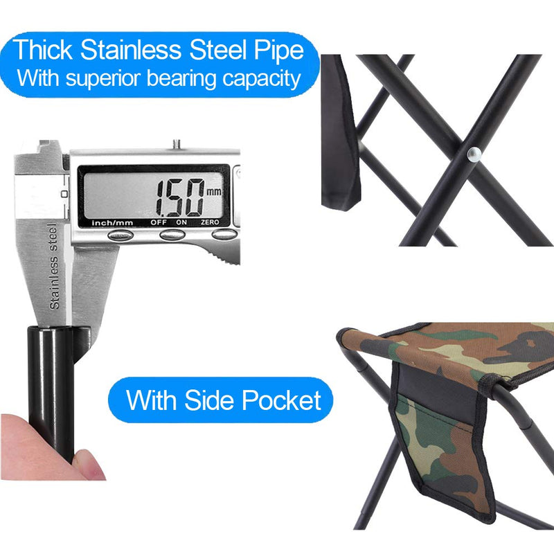 Mini Portable Folding Stool, Camping Fishing Stool for Adults Fishing Hiking Gardening and Beach with Carry Bag, Hold Up to 450lbs(Camouflage) 10.6"D x 10.6"W x 11"H