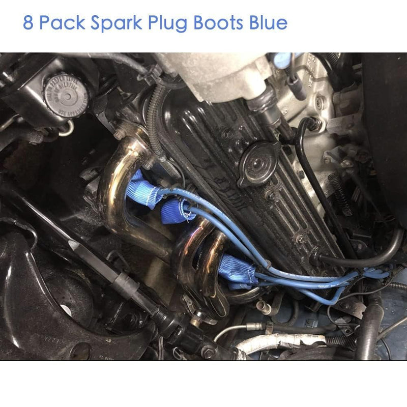 Spark Plug Wire Boots Thermal Protection Insulator Sleeve, 2500 Degree Heat shield Cover Wrap 6 inch for Car Truck 8PCS （Blue) Blue