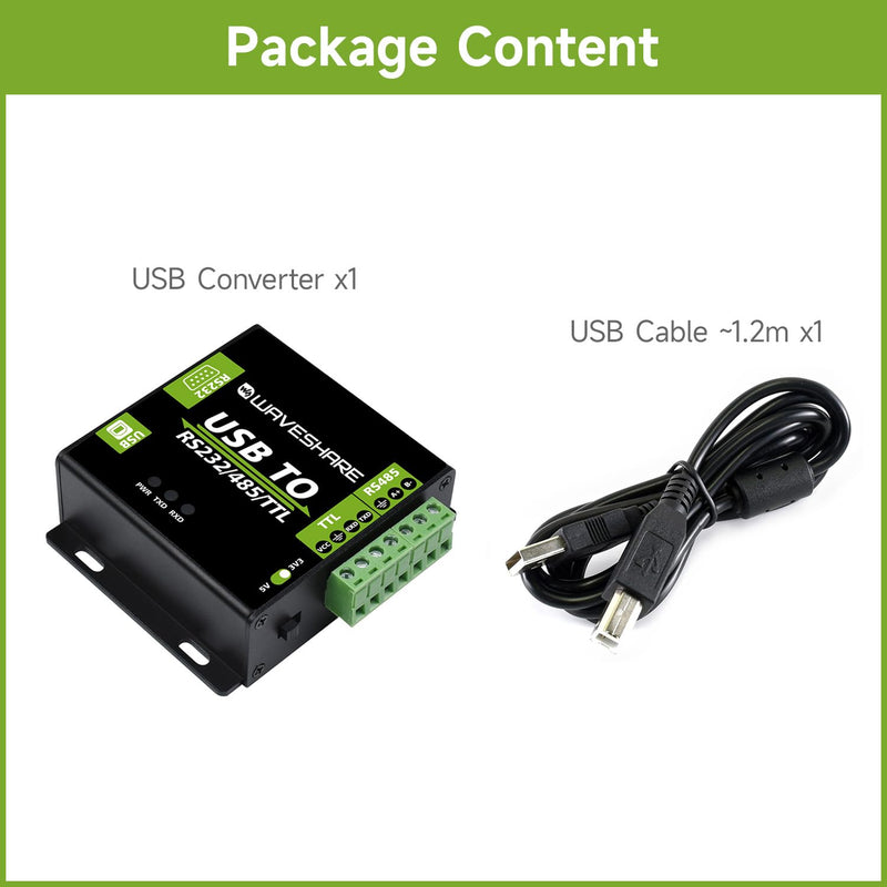 Waveshare USB to RS232 / RS485 / TTL Industrial Isolated Converter with Original FT232RL Embedded Protection Circuits and Aluminium Alloy Enclosure for Industrial Control Equipments USB TO RS232/485/TTL