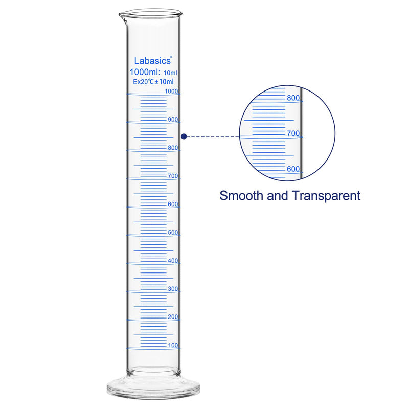 Labasics 1-Pack 1000 ml Borosilicate Glass Graduated Cylinder, Heavy-Duty Measuring Cylinder for Laboratory Use