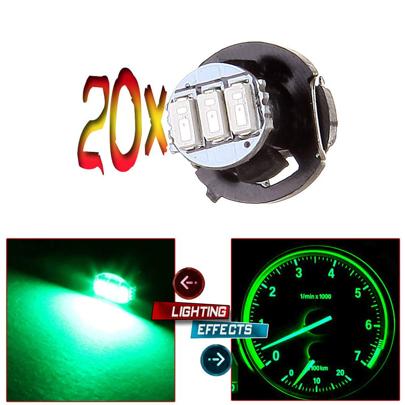 cciyu 20 Pack T4/T4.2 Green Neo Wedge 3LED A/C Light Bulbs Replacement For Indicator Light Instrument Panel Light