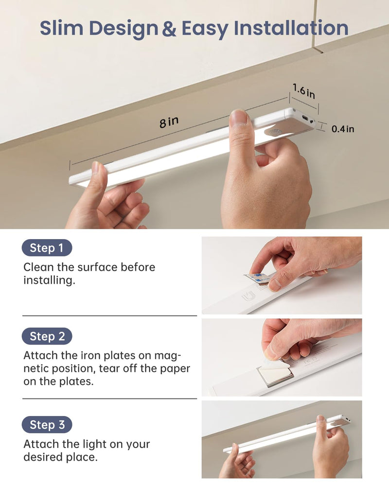 Pak Under Cabinet Lighting, 8 Inch 41 LED Rechargeable Battery Operated Motion Sensor Light Indoor, 1100 mAh Wireless Magnetic Dimmable 6500K Closet Lights, 5 Pack