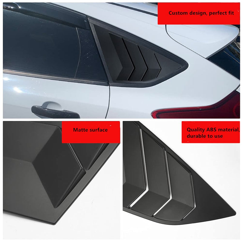 Rear Side Window Louvers Compatible for Ford Focus ST RS MK3 Hatchback Accesories 2012-2018 Air Vent Scoop Cover Louver (Matte Black) Matte Black