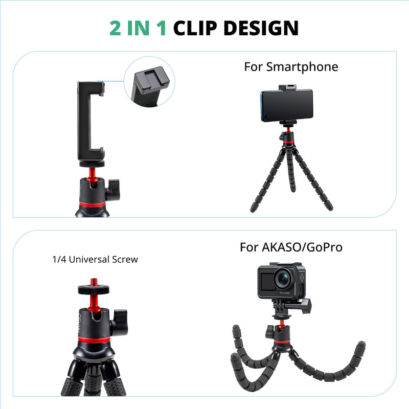 AKASO Mini Flexible Tripod Stand Travel Octopus Tripod with 1/4'' Screw for Magic Arm, Compatible with AKASO Action Camera EK7000/Brave 4/Brave 7 LE/Brave 7/GoPro Hero12/11/10/ 9/Max/DJI Osmo Action