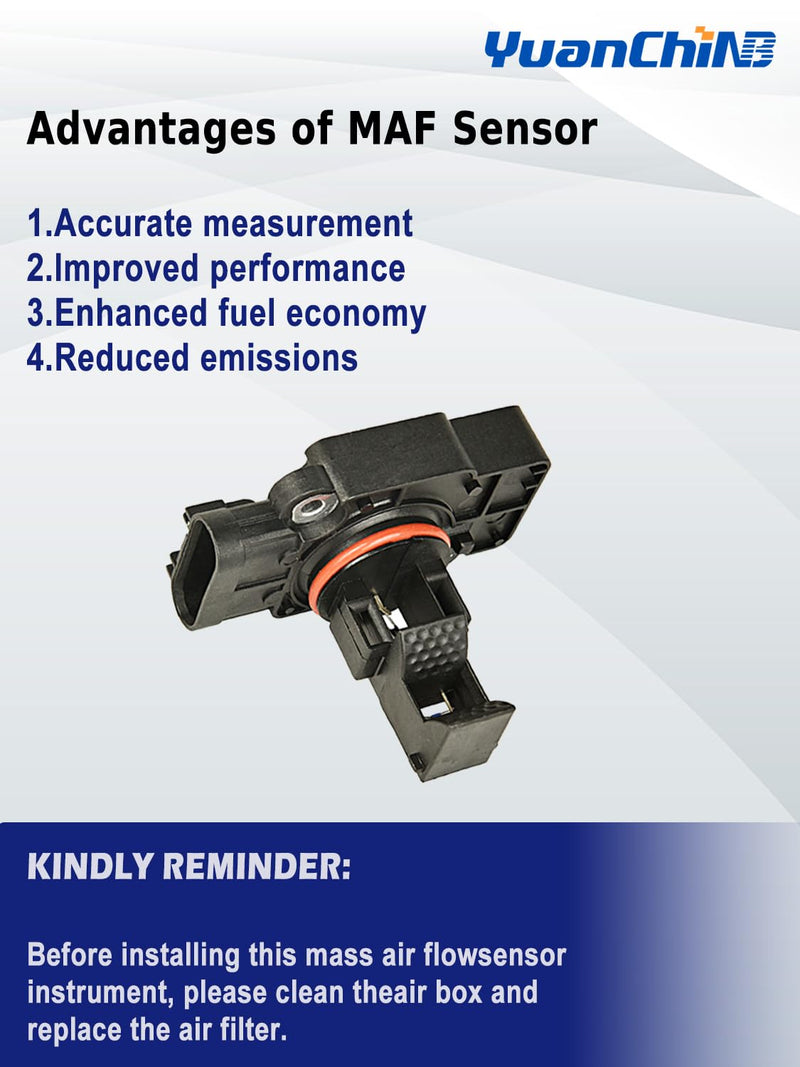 Mass Air Flow Sensor MAF Sensor Compatible with Cadillac CTS Escalade Chevy Avalanche Silverado Suburban Tahoe GMC Sierra Yukon XL 1500 2500 Replaces 10393948 23256991