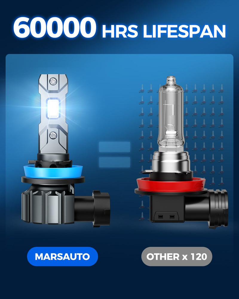 Marsauto M1S 9005/HB3 H11/H9/H8 Bulbs Combo, 900% 80000LM Brighter 9005 H11 Lights, 6000K Cool White HB3 H8 Bulbs fog, 3-Mins Plug and Play, IP68, Pack of 4 M1S 6000K White 9005+H11