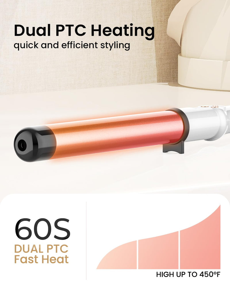 32MM Hair Curling Wand Extra Long Barrel, Ceramic Curling Iron Tongs for Long Hair, Professional Dual Voltage Hair Curler with Adjustable Temperature 32mm