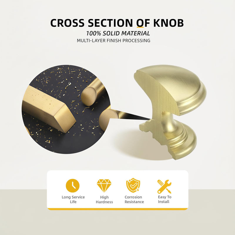 Goldenwarm 10 Pack Gold Cabinet Knobs Round Brushed Gold Drawer Knobs for Kitchen Cabinet Handles Zinc Alloy Hardware for Dresser Knobs Brushed Brass