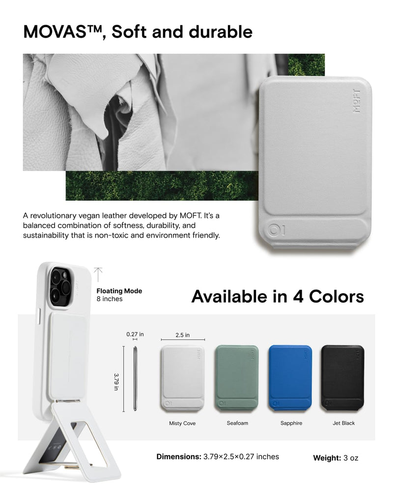 MOFT Phone Tripod Stand Compatible with iPhone 15/14/13/12 Series, Angle Adjustment & Strong Magnets & MagSafe Compatible MOVAS Invisible Selfie Stick Tripod, Misty Cove Gray