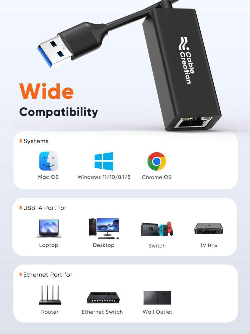 CableCreation USB to Ethernet Adapter, Driver Free USB 3.0 to 10/100/1000 Gigabit Ethernet LAN Network Adapter Compatible with Nintendo Switch, Laptop, PC, MacBook, Windows, macOS, Linux, Aluminum 1 Gbps-Aluminum Shell 1Pack
