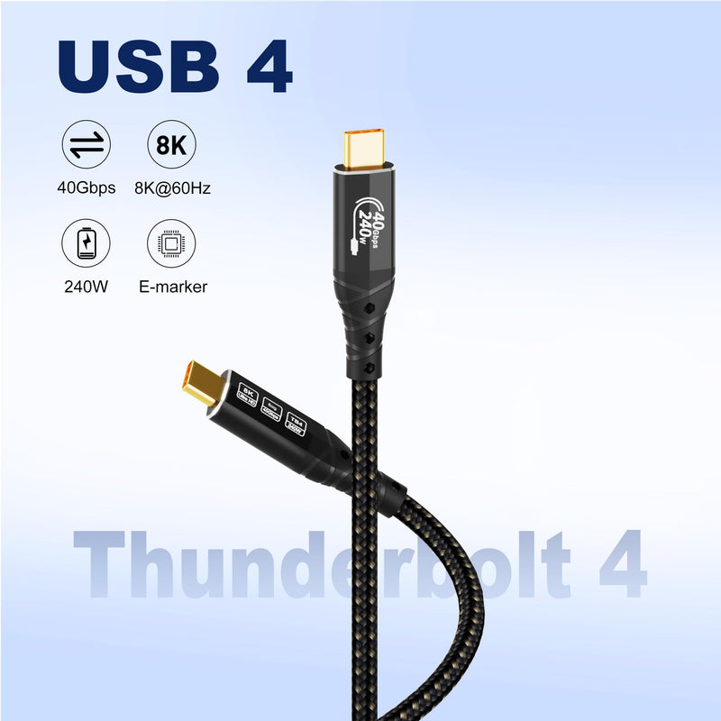 USB 4 Cable for Thunderbolt 4 Cable 1.6FT/0.5m, 40Gbps Data Sync, Supports 8K/4K Displays, 240W Charging, USB C Thunderbolt Cable, for Thunderbolt 3, iPhone 16 Series, SSD, MacBook, Docking 1.6FT*1