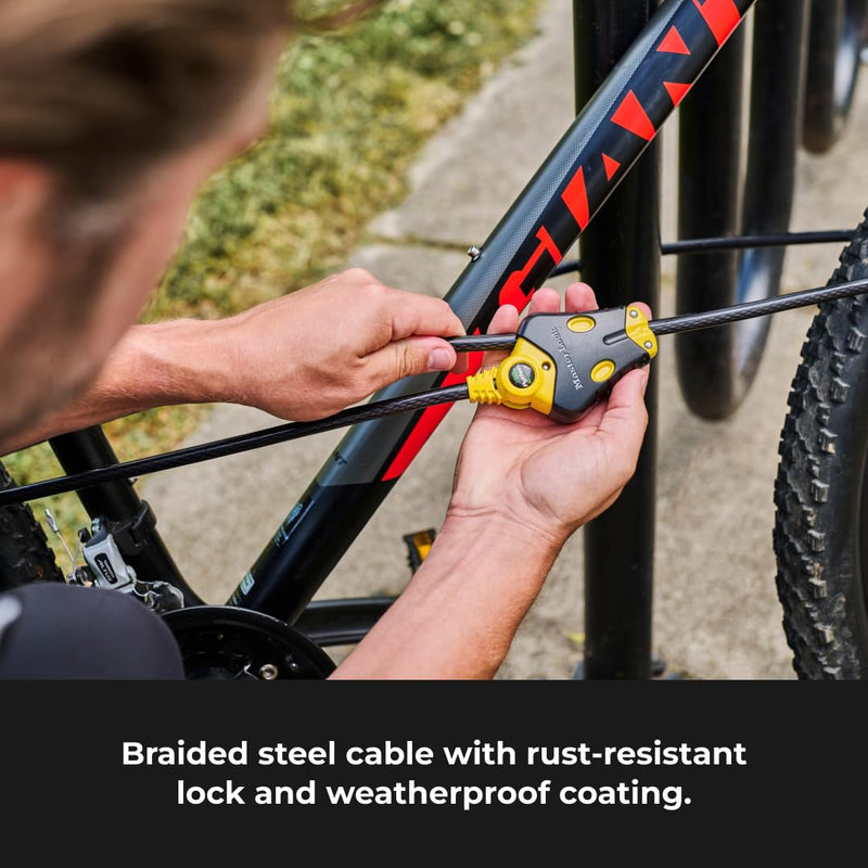 Master Lock Black and Yellow Python Cable Lock with Key, Outdoor Lock for Bikes, Trail Cameras, and Other Equipment, 6 Foot Long x 3/8-Inch Diameter, 8413DPF 6' x 3/8" diameter