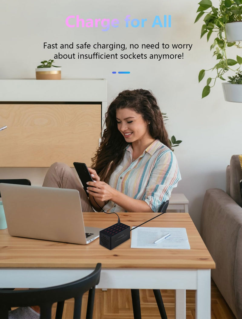 Charging Station, 100W20Port USB Charging Station, Multiple USB Charger Station, Charging Station for Multiple Devices, Multi USB Charging Station, Chargers for Multiple Devices, black
