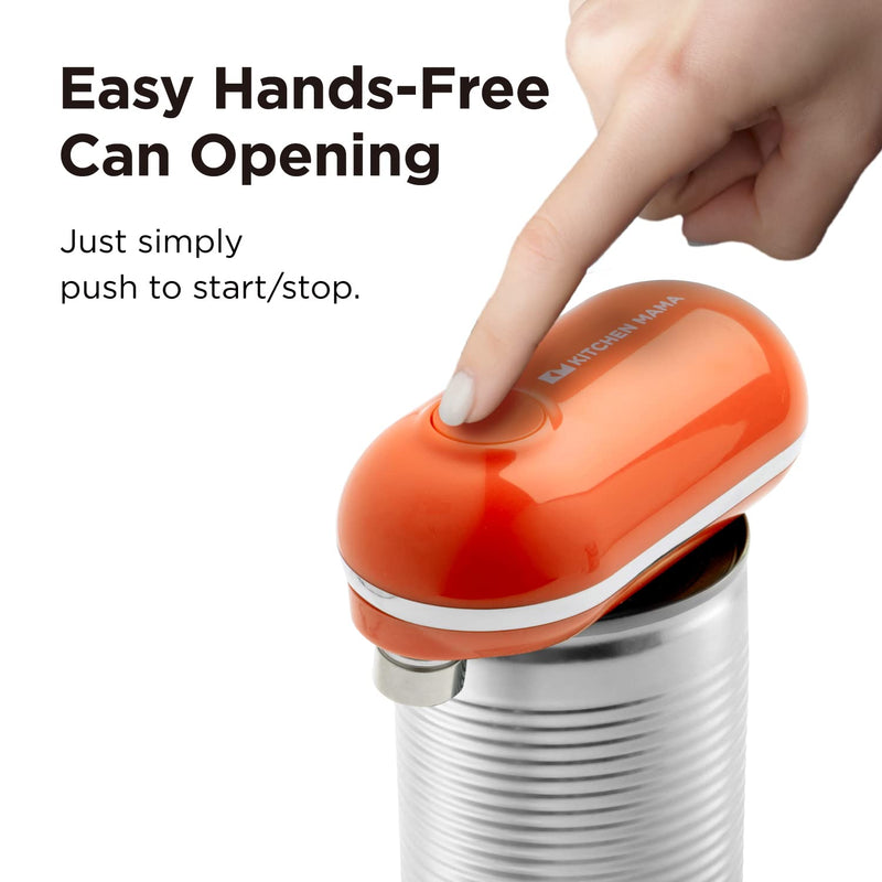 Kitchen Mama Mini Electric Can Opener Smooth Edge: Opens Can with One Press - Ultra-Compact, Hands-Free, Safe, Cordless, Seniors with Arthritis, Automatic, Battery Operated Appliances (Orange) Orange