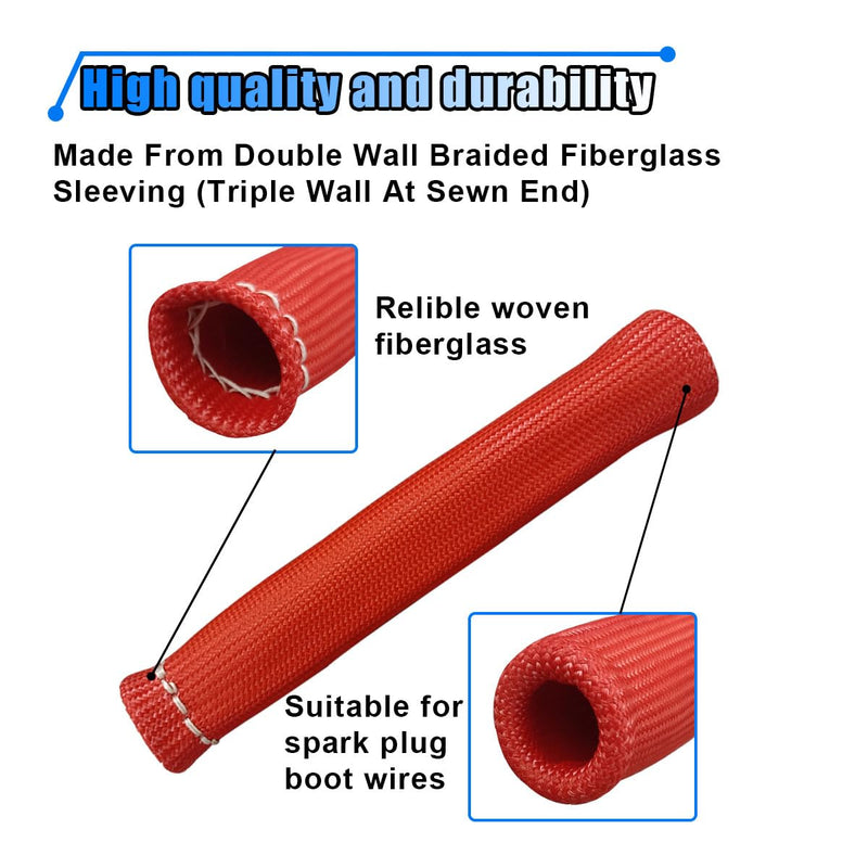 8PCS Spark Plug Wire Heat Shield Sleeve, 1500° Spark Plug Wire Cover Wrap for SBC BBC 350 454, 6 Inch Spark Plug Boot Protector Sleeve, Universal Sleeve Cover Replacement for Most Cars (Red) Red