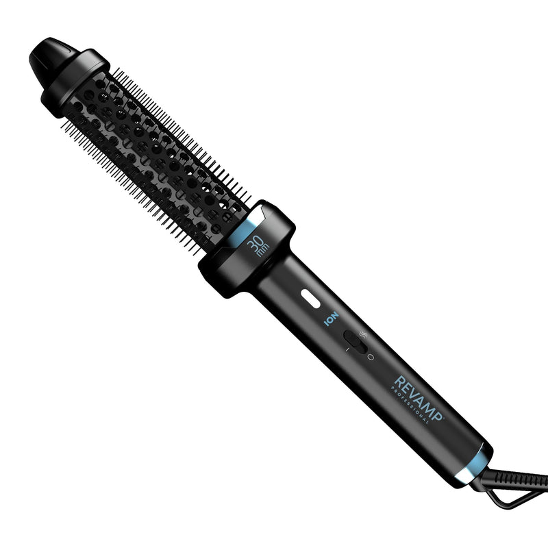REVAMP Ceramic Hot Brush Styler - 30 mm Round Barrel, Ionic | Hair Curling Brush, Progloss Oils, Volumising Body, Bounce, Curl & Waves, Fast Heat, Snag Free