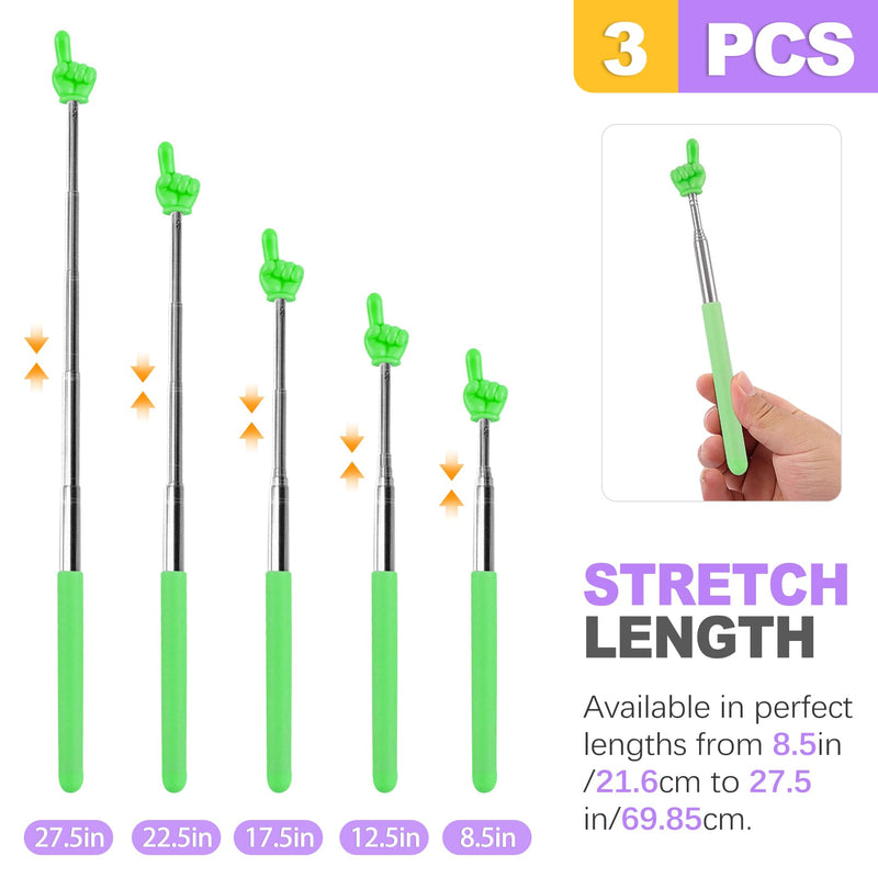 3 Pack Telescoping Pointer for Teachers Classroom - Extendable Hand Finger Pointers Kids Reading - Retractable Pointing Stick