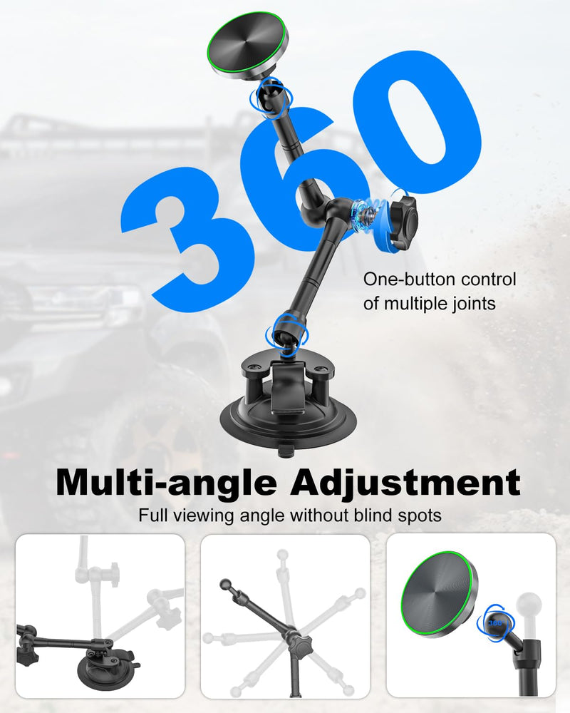 for MagSafe Car Mount [Off-Road Level Shockproof] Metal Arm Magnetic Phone Holders for Your Car Truck, Dashboard Windshield Sunroof Suction Cup Phone Mount for iPhone 16 Pro Max 15 14 13 Plus