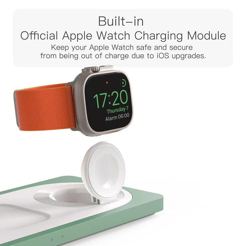 3 in 1 Charging Station for Apple Devices: Used for iPhone and Watch Charging Station with Magsafe Charger Stand, Wireless Charger for iPhone 16/15/14/13/12, Apple Watch 1-9/Ultra, AirPods 3 Pro Sprout Green