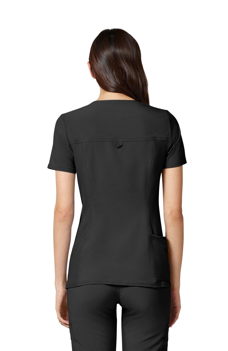 Cherokee Women's Medical Scrub Top Iflex V-Neck Knit Panel Top - CK605 Medium Black
