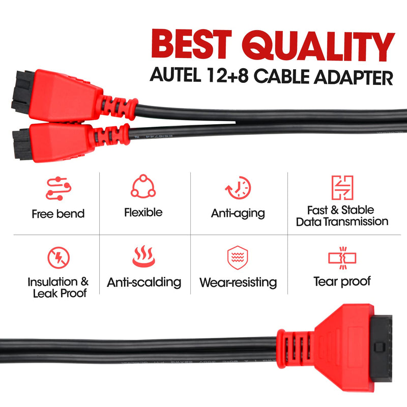 Autel Original OBD2 12+8 Adapter for Chrysler, OBD II Bypass Cable Gateway Protocol, Universal Security Bypass 12 8 Connector for FCA SGW Car, Work for All Scanner MK808 MX808 MX900 MS906 MS908
