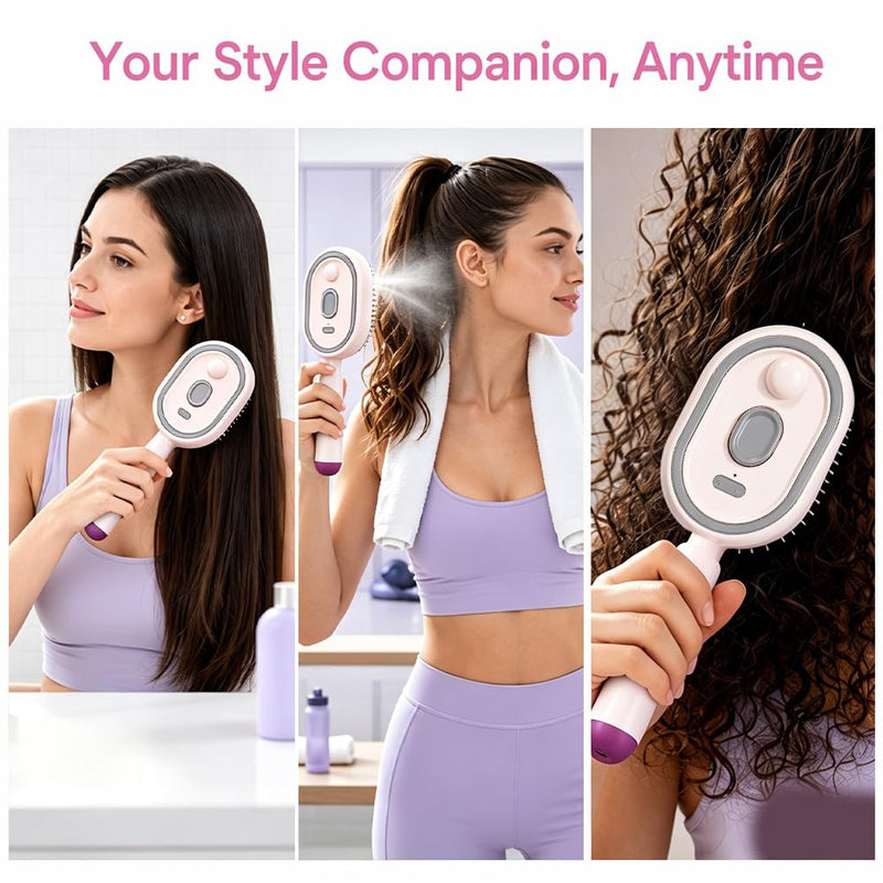  [AUSTRALIA] - Electric Spray Air Cushion Massage Comb, Rechargeable Detangling & Anti-Frizz Hair Brush, Hair Brush with Water Spray, Self-Cleaning Anti-Tangle, Steam Hair Straightener for Wet & Dry Hair(Pink)