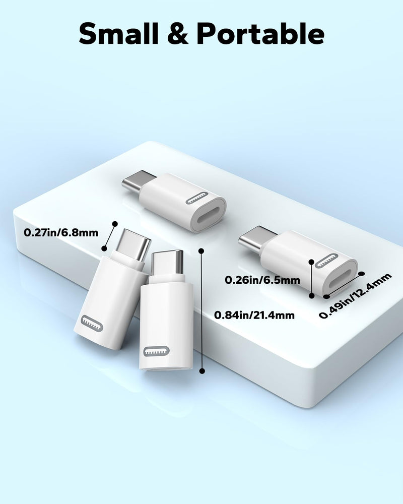 MoKo Lightning Female to USB C Male Adapter 4 Pack, Lightning to USB C Converter for iPhone 15 Series, iPad, iPhone to USB C Adapter for Fast Charging/Data Transfer, NOT for Audio/OTG, White PD 4pack