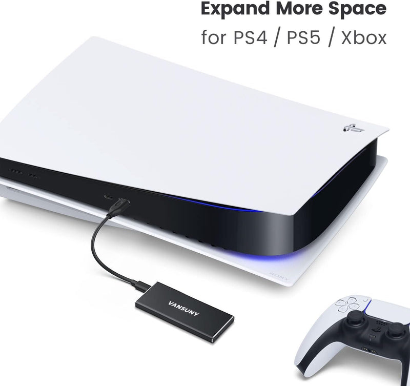 Vansuny 2TB Portable External SSD, USB 3.1 Gen2 Up to 500MB/s Solid State Drive, Metal USB C Mini Portable External Hard Drive for PC, Laptop, Phones and More Black